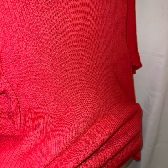 “Watermelon” Red Mock Neck Crop Ribbed Knit Top - Picture 4 of 5